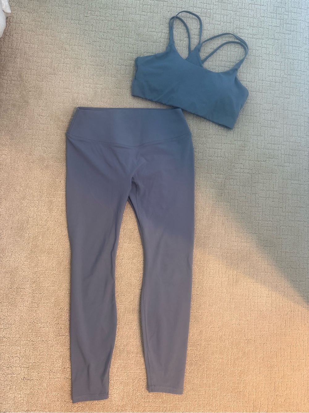 FABLETICS Sports Bra and Legging Set in Dusty Blue Grey